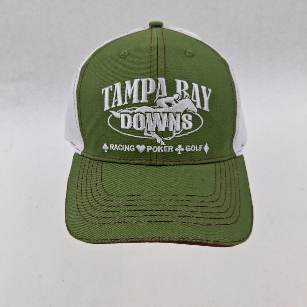Tampa Bay Downs Hat Cap Strap Back One Size Green White Horse Racing Logo Mens